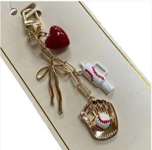 Arden Jewelry Baseball Bag Charm with Bow, Heart, and Stanley Cup Miniature